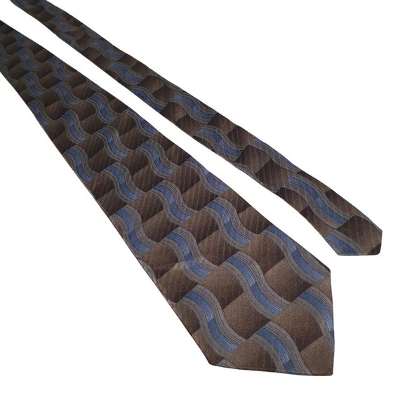 Vintage Pattern Arrow Company Men Tie Brown Blue Silk Office Dad Gift Necktie - Picture 1 of 5